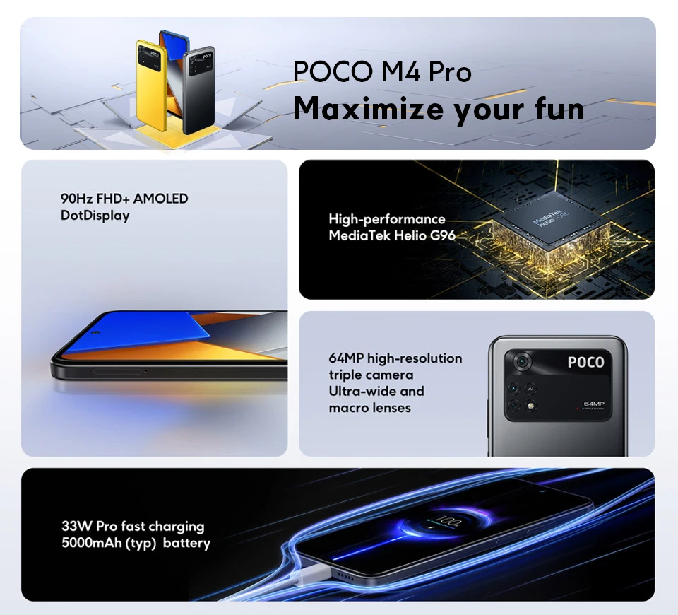 global version poco m4 pro 4g smartphone 128gb256gb nfc helio g96 octa core 90hz 6 43 fhd 64mp camera 33w pro free global shipping
