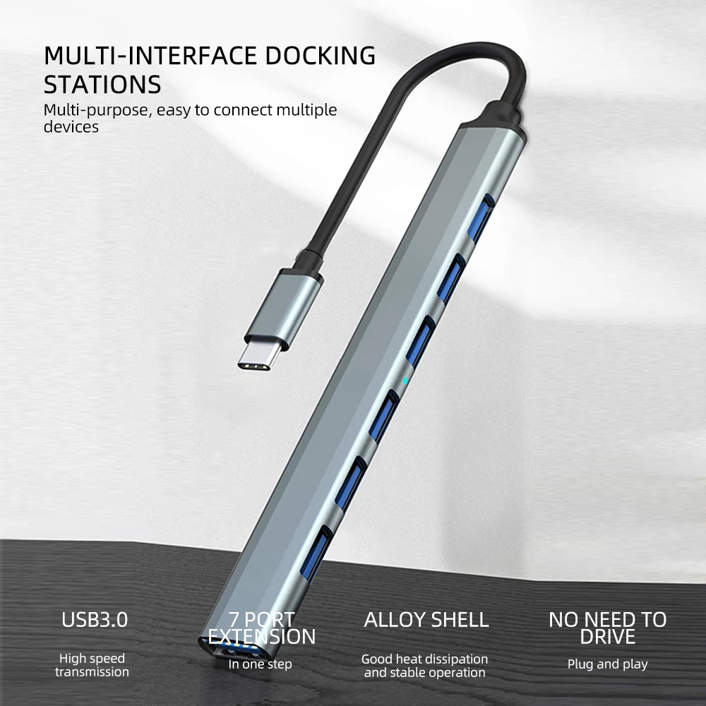 USB-концентратор KEBIDUMEI USB 3.0, 5 Гбитс, высокоскоростной, 7 портов, USB-C хаб, USB-разветвитель, мульти-удлинитель, OTG-адаптер для ПК, ноутбуков, Macbook Pro (art.: 3920dadcaca4c) - 3920dadcaca4c
