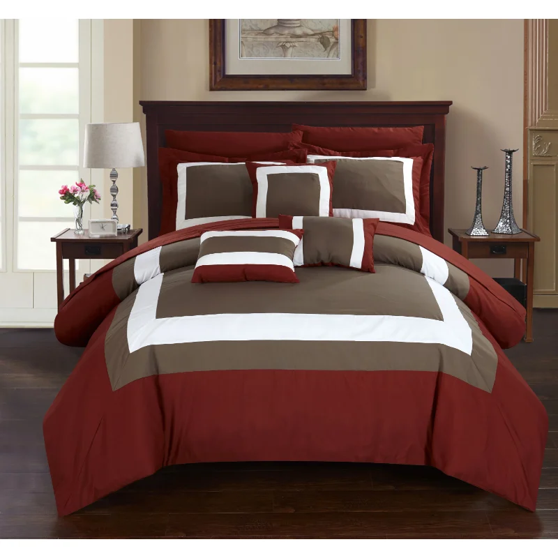 

Chic Home Darren 10-Piece Pinch Pleat Comforter Set, Queen, Brick