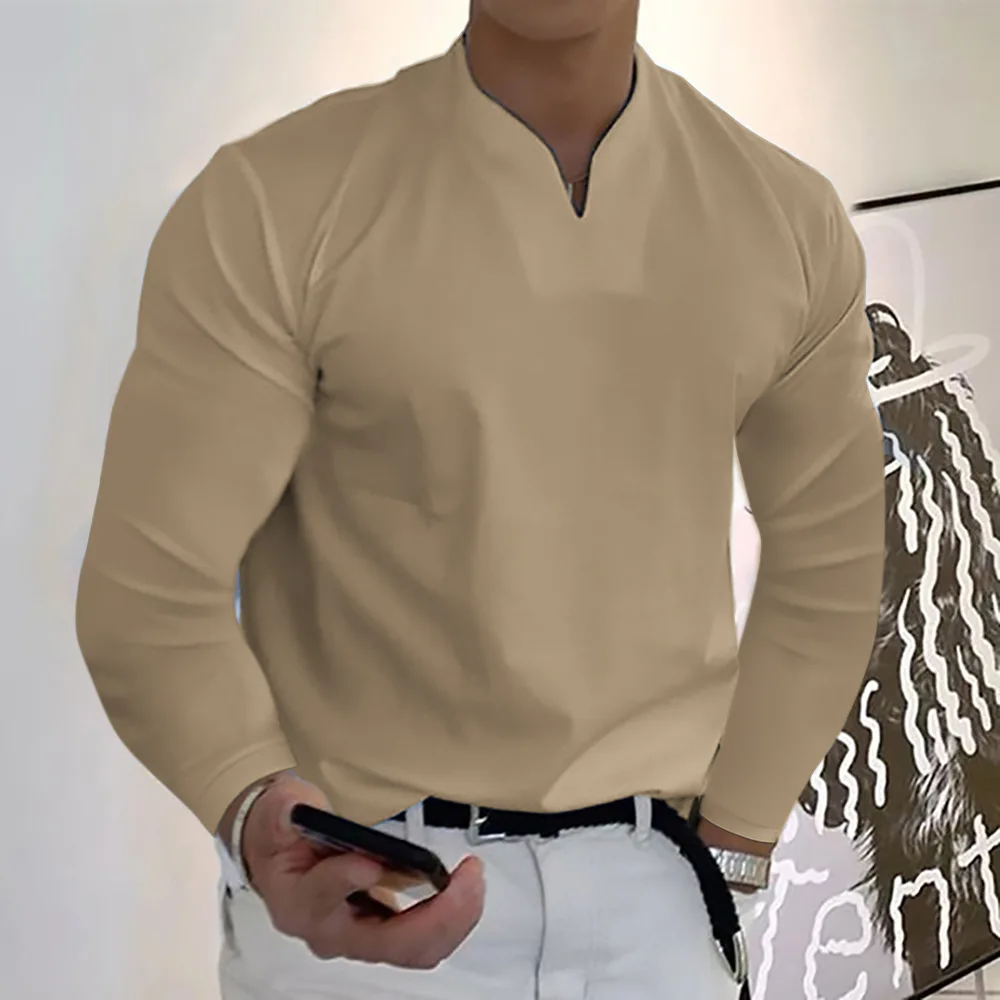 

Men Casual Gentleman Business Shirt Long Sleeve Fitness V Neck Slim Fit Blouse Men Slim Fit Gym Tee Spring Summer Camisetas A50