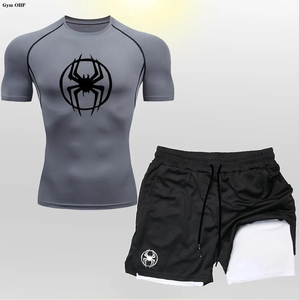 Мужской Быстросохнущий Дышащий Спортивный Костюм 2-в-1 — Футболка С Короткими