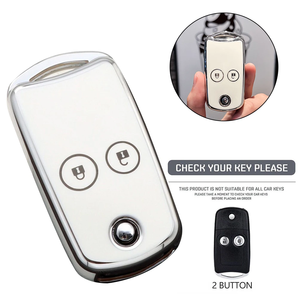 

1x White TPU Car Key Cover(not Include Remote-key) 2-button Flip Key-Chain Protective Case For Honda Civic For Accord Jazz