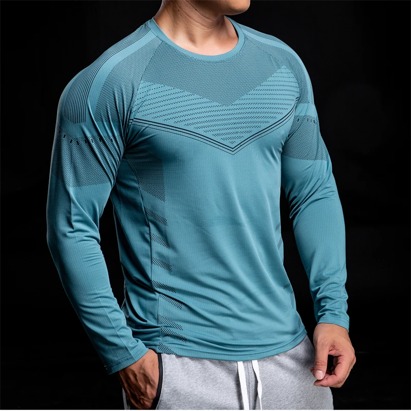 Men's Sports T-shirt Fitness Training Long Sleeve Tops Running Bodybuilding Gym T-shirts 2023 Male Casual Skinny Sportswear Tees
