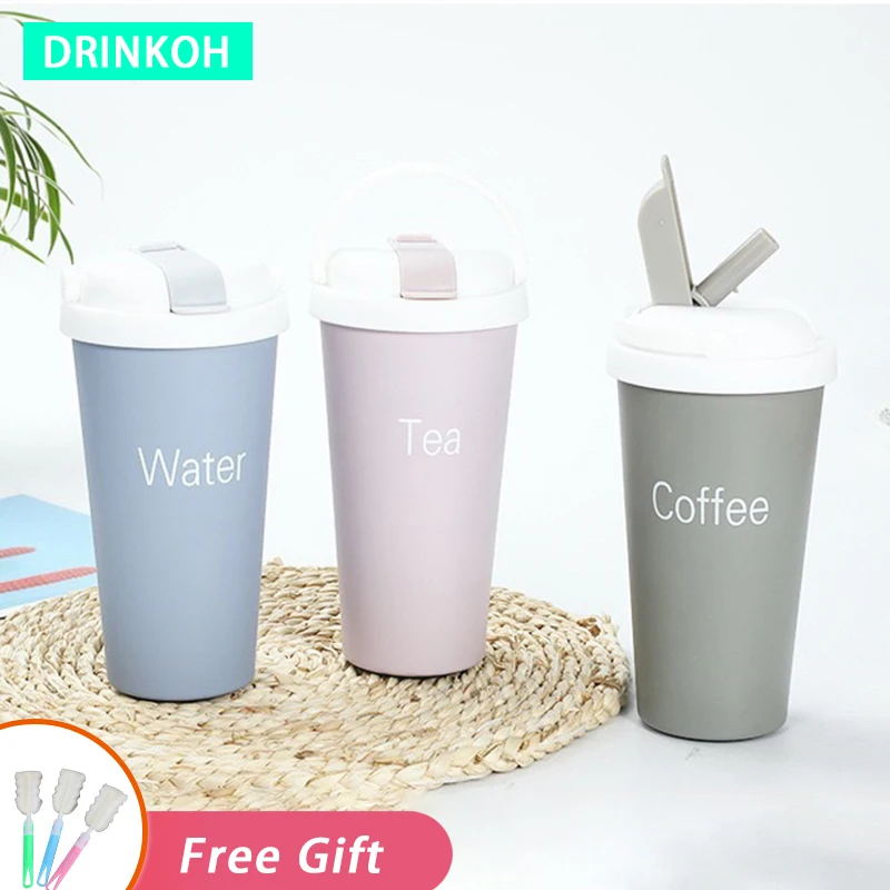 

Portable Insulated Cup Simple Coffee Mug Drop Shipping In-Car Vacuum Flasks New Water Bottle 500ml Thermos Straw Thermal Tumbler