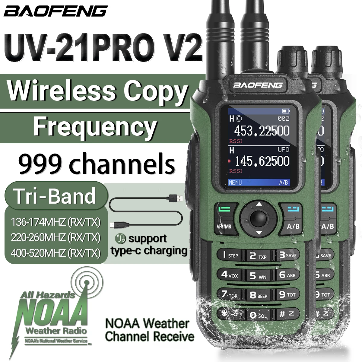 Рация Baofeng UV-21 PRO V2: портативная радиостанция большой емкости с водонепроницаемым