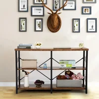 Industrial Wall Mounted Iron Floating Pipe Shelves Racks Storage Bookcases  Side Table - 3 layers