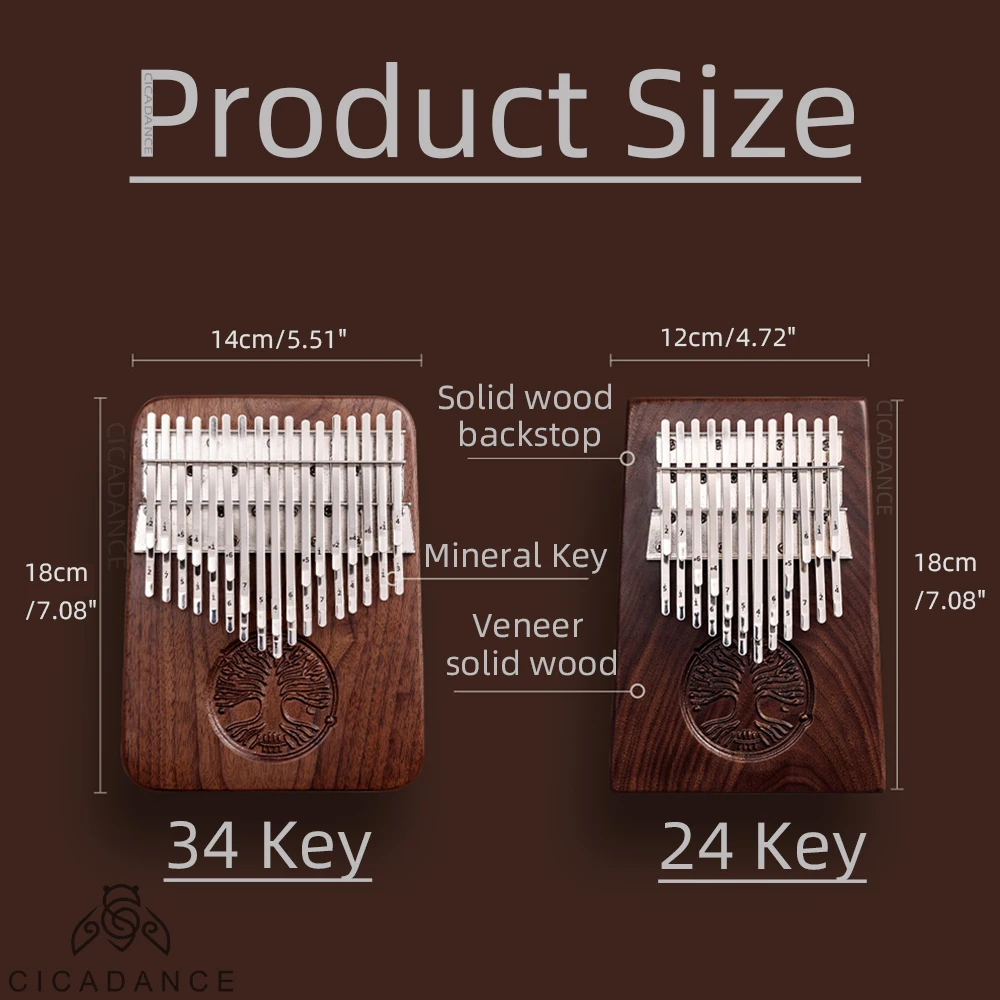 Chromatic Kalimba 24/34 Key Thumb Piano B Tone Professional Calimba Black Walnut Beginner Instrument With Bag Pickup Accessories enlarge