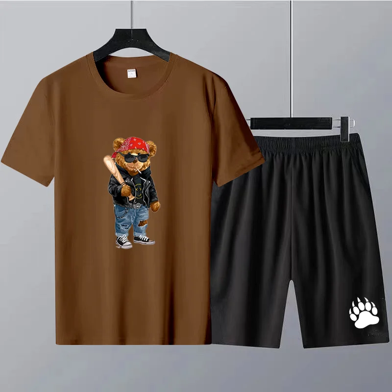 

Limited Bear Graphic Streetwears Pure Cotton T Shirts Sets Mens Sportswears Fashion Shorts Suits Summer Tracksuits Anime Tees