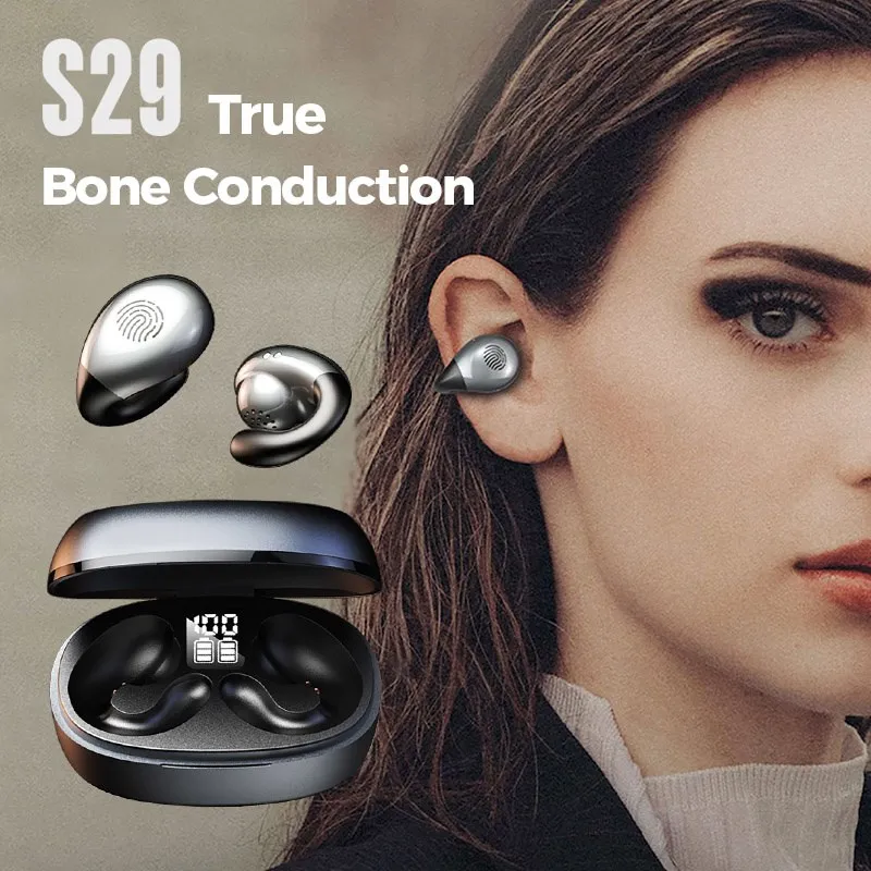 

True Bone Conduction Bluetooth Earphones Ear Clip Earring Wireless Headphones with Mic Calling Touch Control Sports Headsets Hot