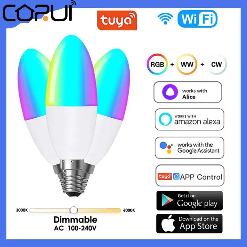 

CORUI Tuya E14 Smart WiFi Light Bulb European Lightbulbs RGB LED WW Lamp Alexa Google Home Yandex Alice Smart Life Voice Control