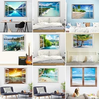 window wall stickers beach sea scenery removable vinyl decals landscape hill animal forest space pvc waterproof art home decor