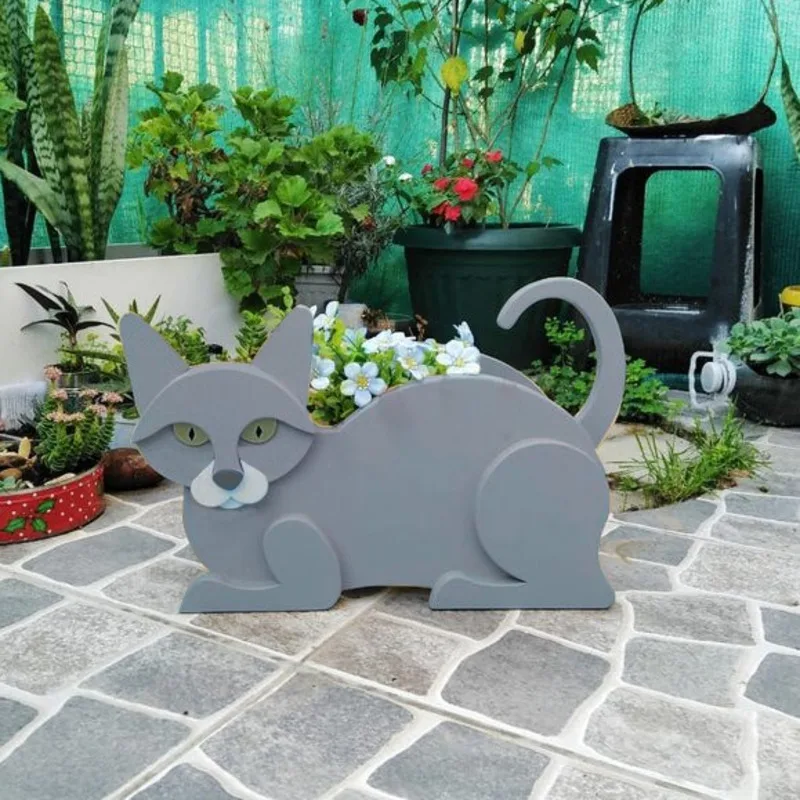 Dog Cat Shape Garden Flower Pot DIY Cute Puppy Animal Statue Sculpture Planter Pot for Home Garden Room Decoration images - 6