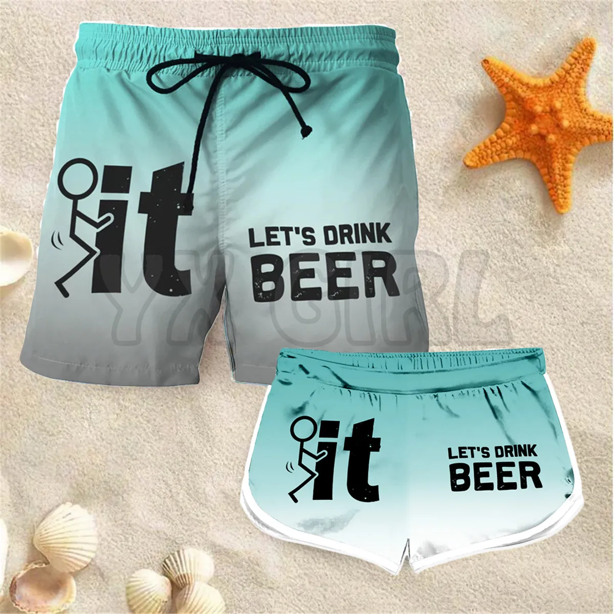 king queen 3D All Over Printed Couple Matching Men's Women's Shorts Quick Drying Beach Shorts Summer Beach Swim Trunks