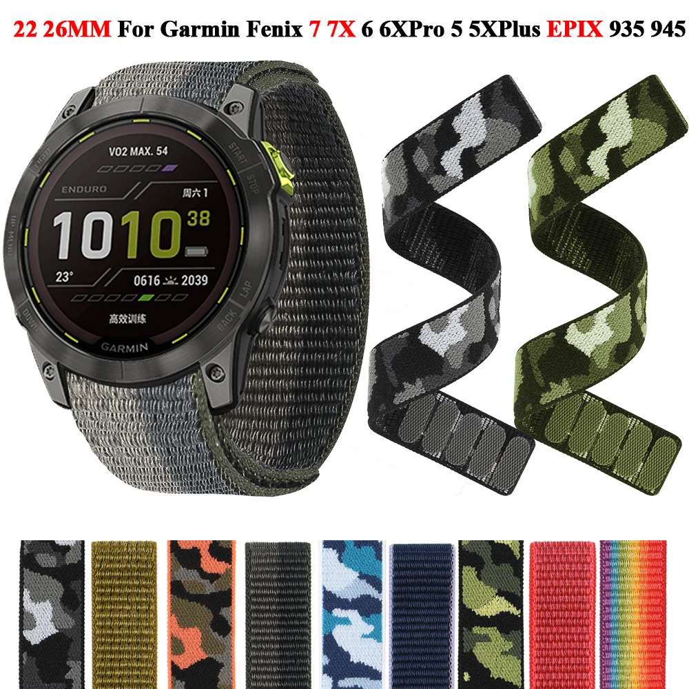 

22mm 26mm Hook Loop Nylon Strap For Garmin Fenix 7X Band Fenix 6 6X instinct Pro 5X Plus/Enduro/MK2i/Forerunner 745 Epix band
