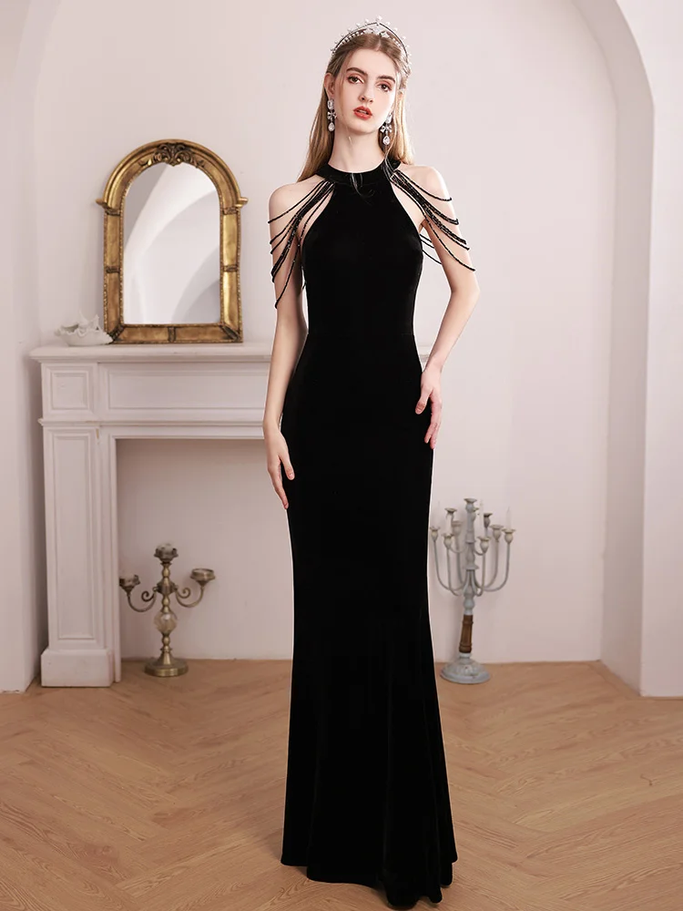 

Женское вечернее платье с вырезом «ласточкин хвост», черное облегающее платье с длинным рукавом в стиле звезд, для банкета, 2023