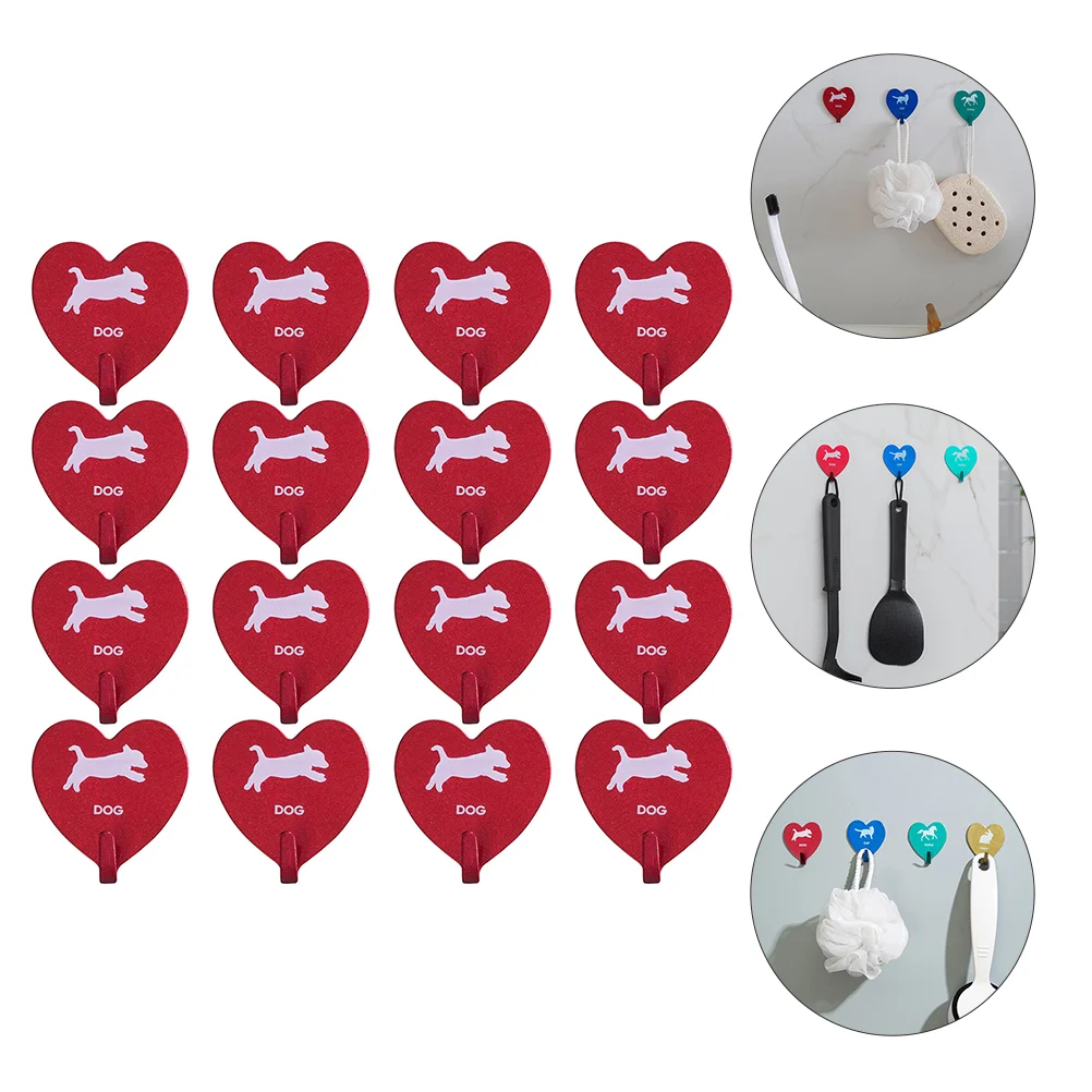 

16pcs Household Sticky Hooks Heart Shape Key Bag Hooks Living Room Hooks