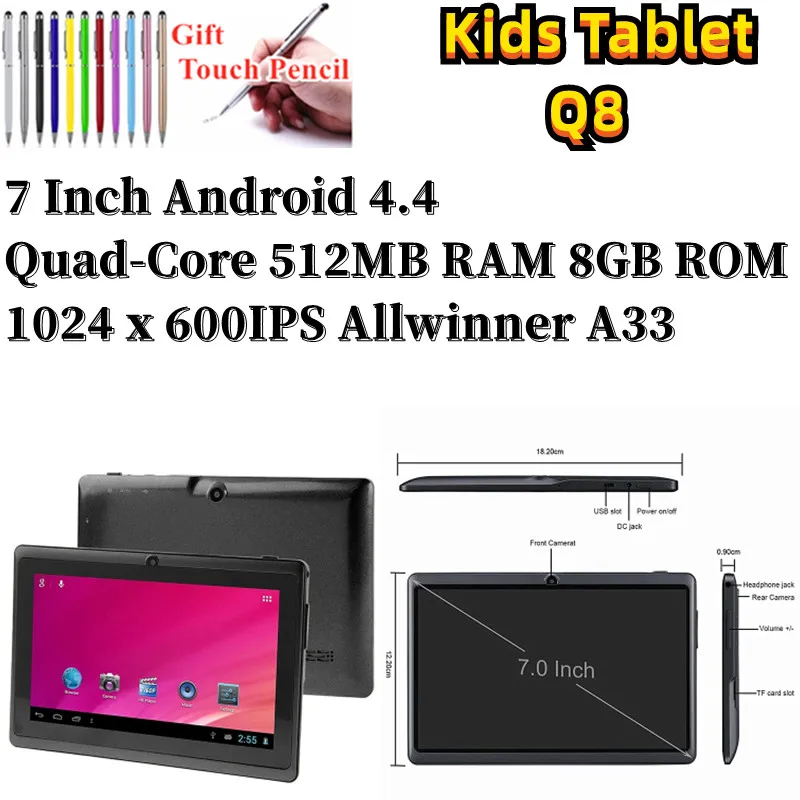 

Cheapest 7 Inch Q8 Allwinner A33 Tabs Android 4.4 Quad-Core 512MB RAM 8GB ROM 1024 x 600IPS Dual Cameras Tablet PC Support WiFi