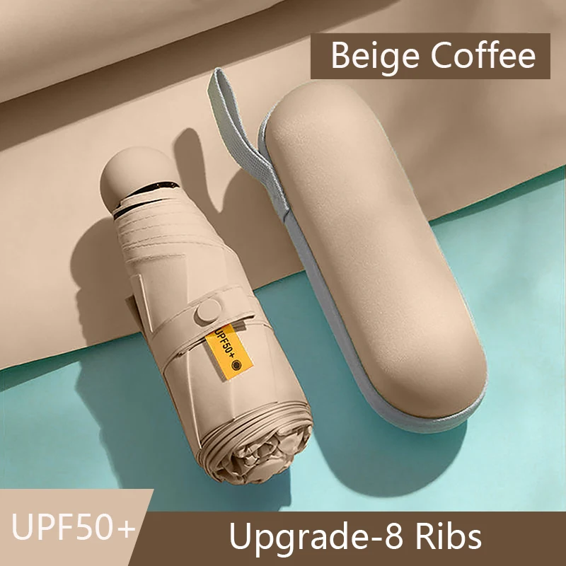 

8-ribs Umbrella With Capsule Umbrella Box Parasol Sun Pocket Portable Mini Protection Folding Sun Umbrella