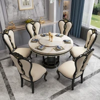 american light luxury solid wood round table luxury ebony european marble dining table and chair combination 6 person dining tab