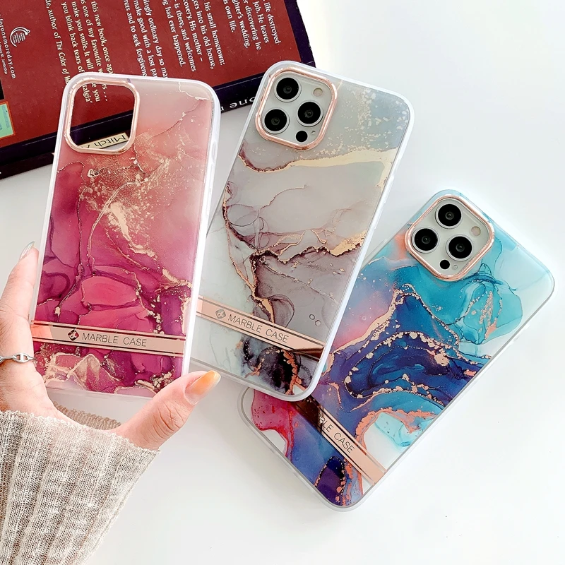 

Luxury Marble Phone Case For iPhone 11 12 Pro Max XS X XR Max 7 8 Plus Mini SE 2020 Electroplated Bumper Back Cover