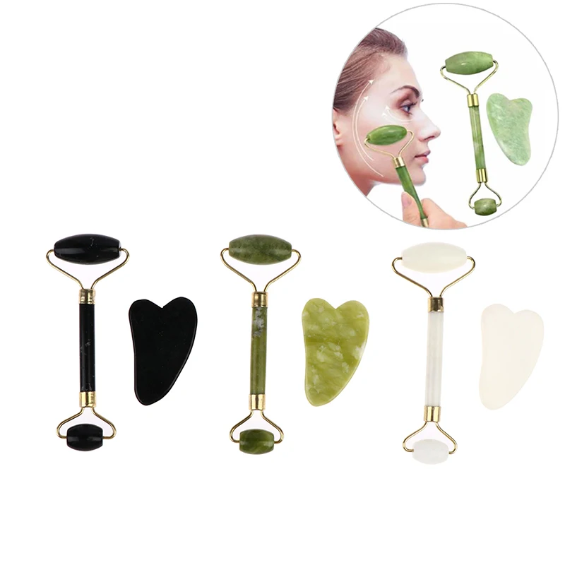 

Jade Roller Facial Massage Tool Set Natural Stone Face Massager Guasha Massage Board Gua Sha Scraper Jade Roller And Guasha Kit