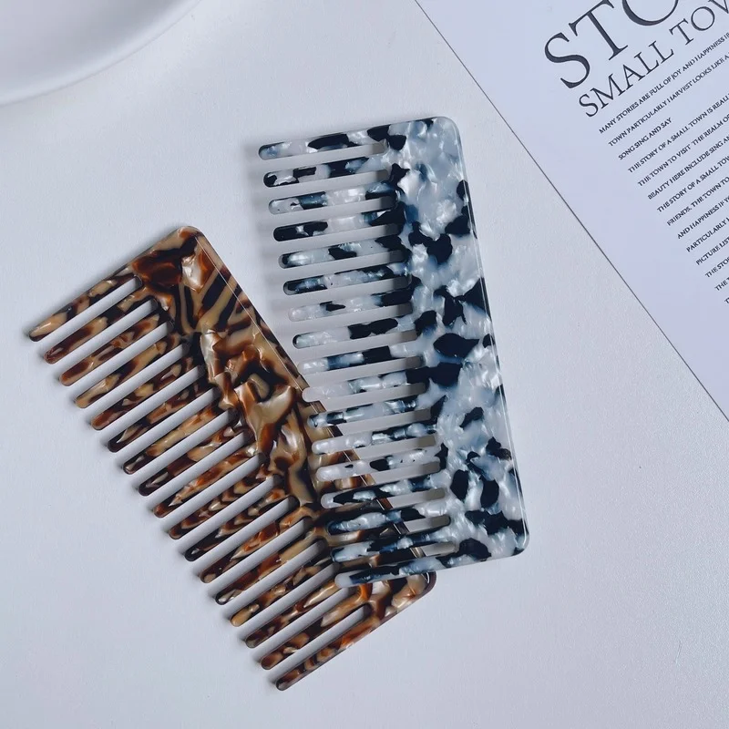 Wide Large Tooth Pocket Hair Comb Acetate Tortoise Shell Anti-static Handmade Marble Leopard Print Hairdressing Combs | Красота и