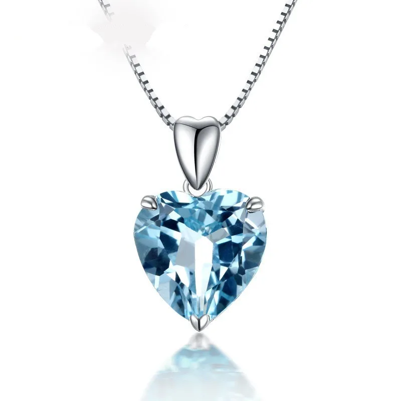 

Synthetic blue crystal Topaz pendant Ocean heart carat necklace with 925 silver ornaments for women Gifts preferred banquet