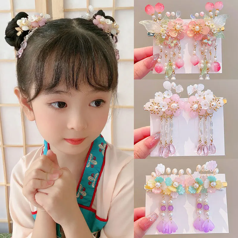 

Chinese Princess Style Hair Clip Children's New Year Hanfu Headdress Girl's Hair ornament Fairy Beauty Handmade Party Hairpin