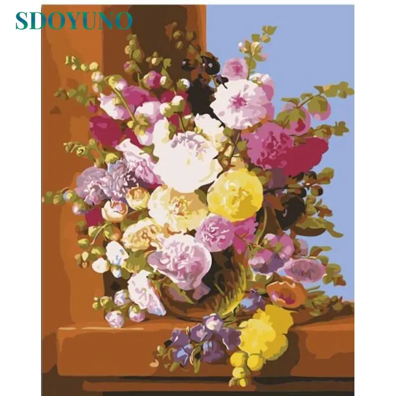 

SDOYUNO Paint By Numbers Flower DIY Pictures By Number Kits Hand Painted Painting Art Drawing On Canvas Gift Home Decor