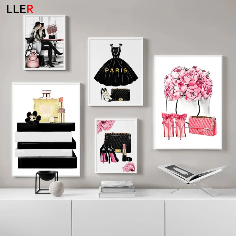 Французская мода девушка на высоком каблуке комод абстрактное настенное