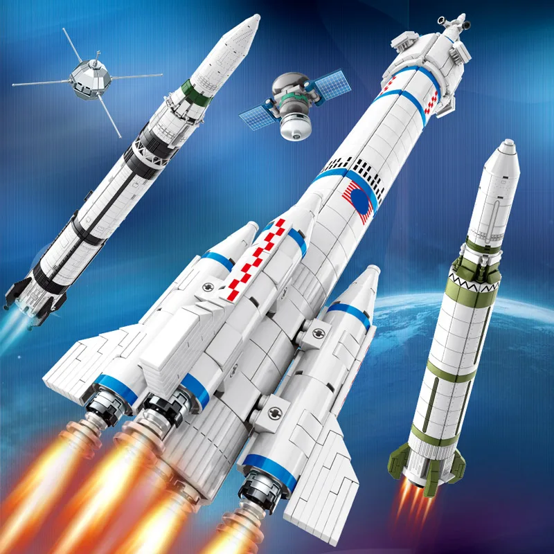 

Конструктор городской авиационный аэрокосмический ракета, строительные блоки, искусственный спутник, пусковая установка, астронавт, фигур...