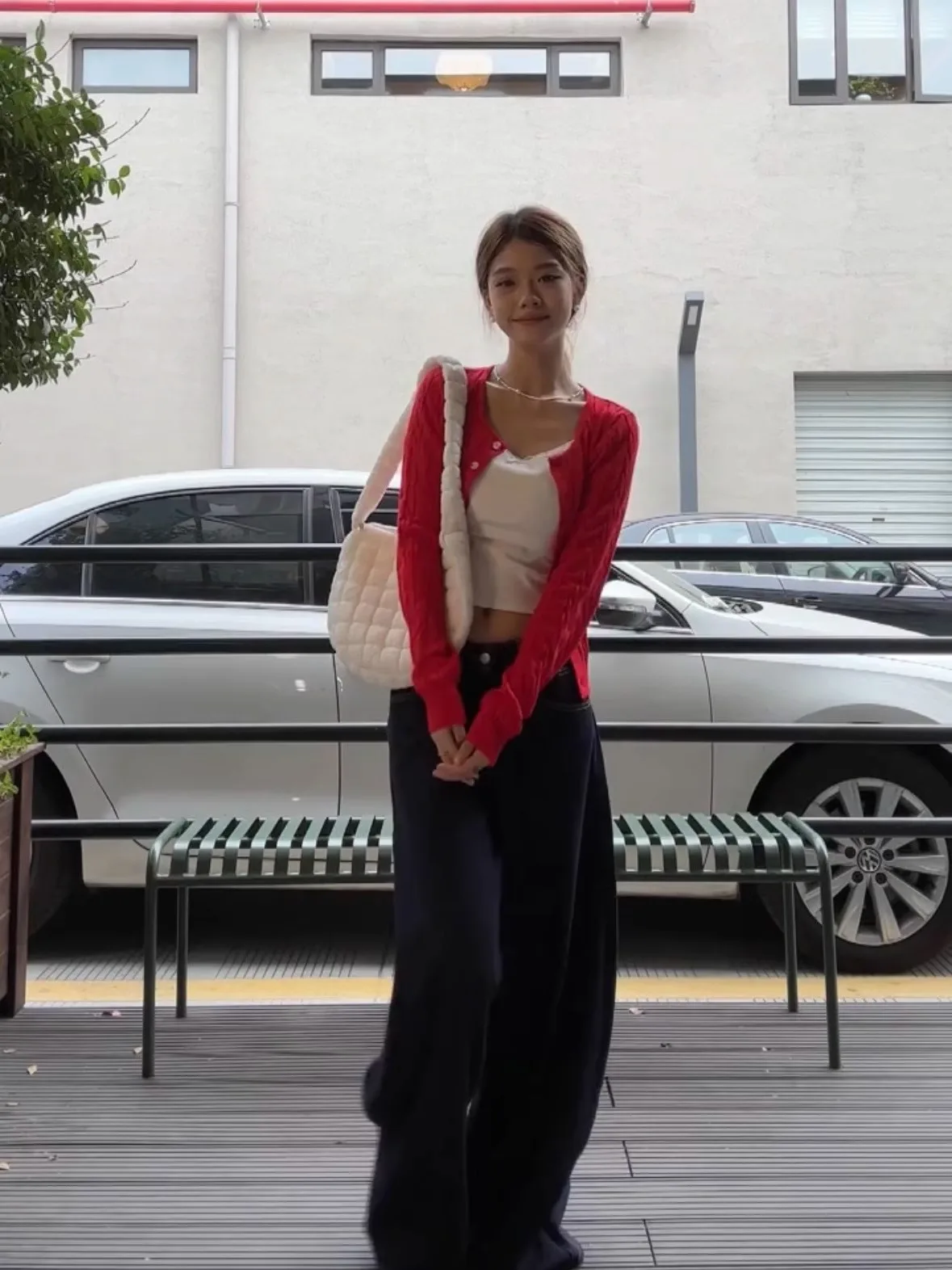 Весенне-осенний новый красный вязаный кардиган корейская серия укороченный