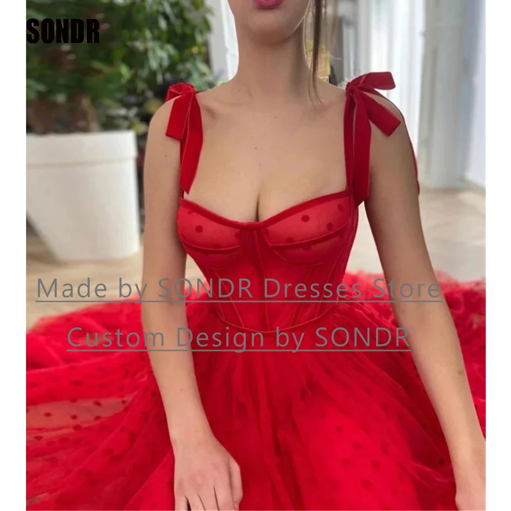 

Элегантные красные короткие тюлевые вечерние платья SONDR в горошек без рукавов для выпускного вечера бальное платье для вечеринки 2023