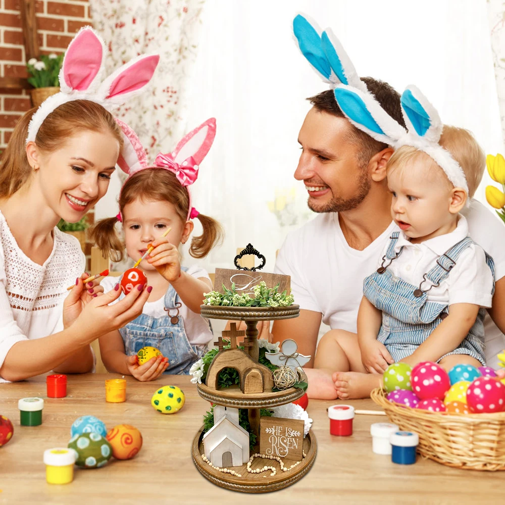 

Пасхальный поднос с Иисусом, деревянная Статуэтка с украшением для сцены, крест поднялся, в стиле фермерского дома