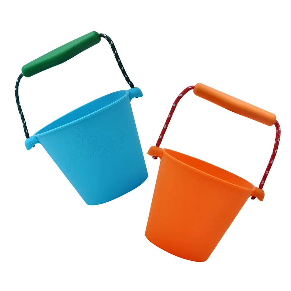 

2 Pcs Silicone Beach Bucket Kids Toys Toddler Multi-function Buckets Small Water Summer Portable Folding Sand Toddlers