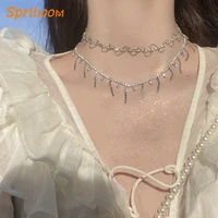 1pc rhinestone short tassel choker neckalces wave shaped crystal clavicle chain on the neck necklace ladys wedding jewelry gift