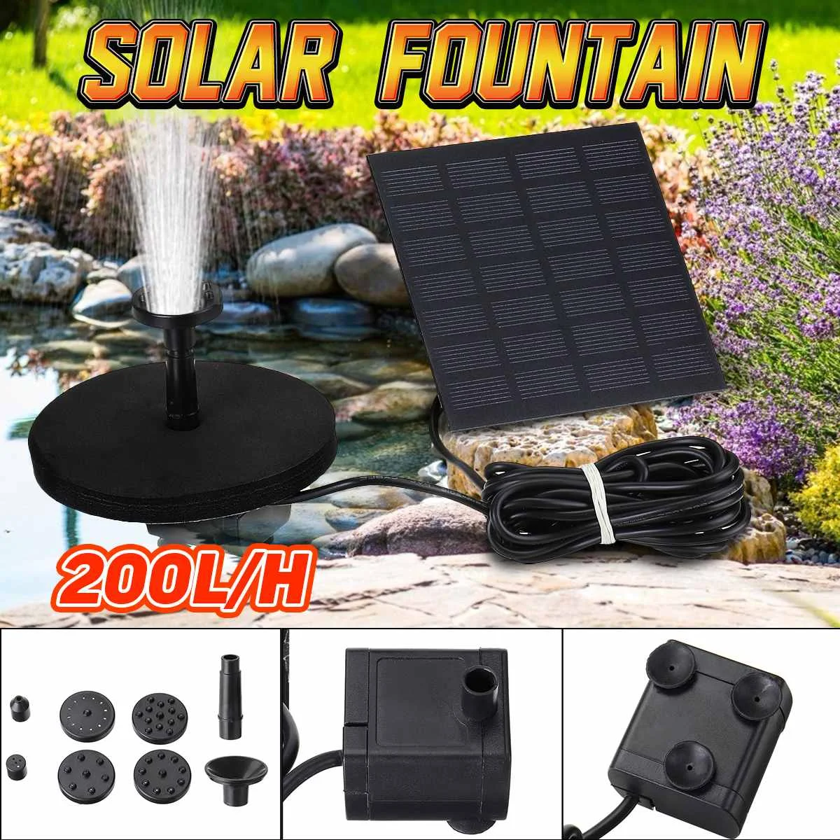 

Solar Panel Powered Water Fountain Pool Pond Garden Water Sprinkler Sprayer with Water Pump & 6 Nozzles