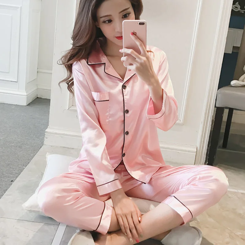 2pcs WomenS Pajama Sets Satin Silk  Nightwear Casual Pyjama Solid Pajamas for Women Set Summer Pajama Loungewear Plus Size M-5XL