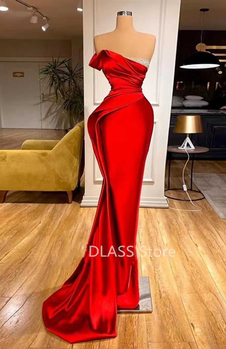 Red Mermaid Elegant Evening Dress Long Luxury 2022 Satin High-Slit Prom Gown Robe Soirée Femme Sexy Party Dress Vestido De Gala