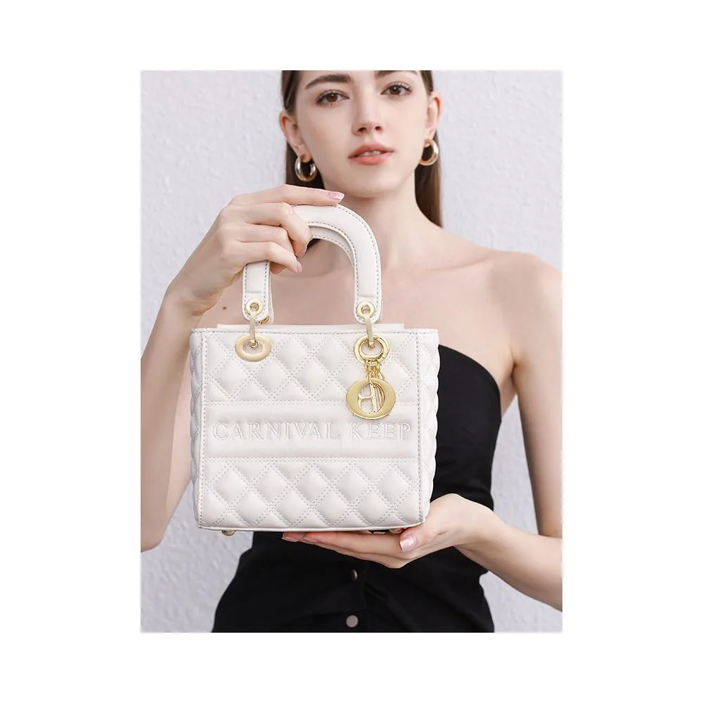 

Women Genuine Leather Large Capacity Diamond Grid Handbag Fashion Crossbody Bag