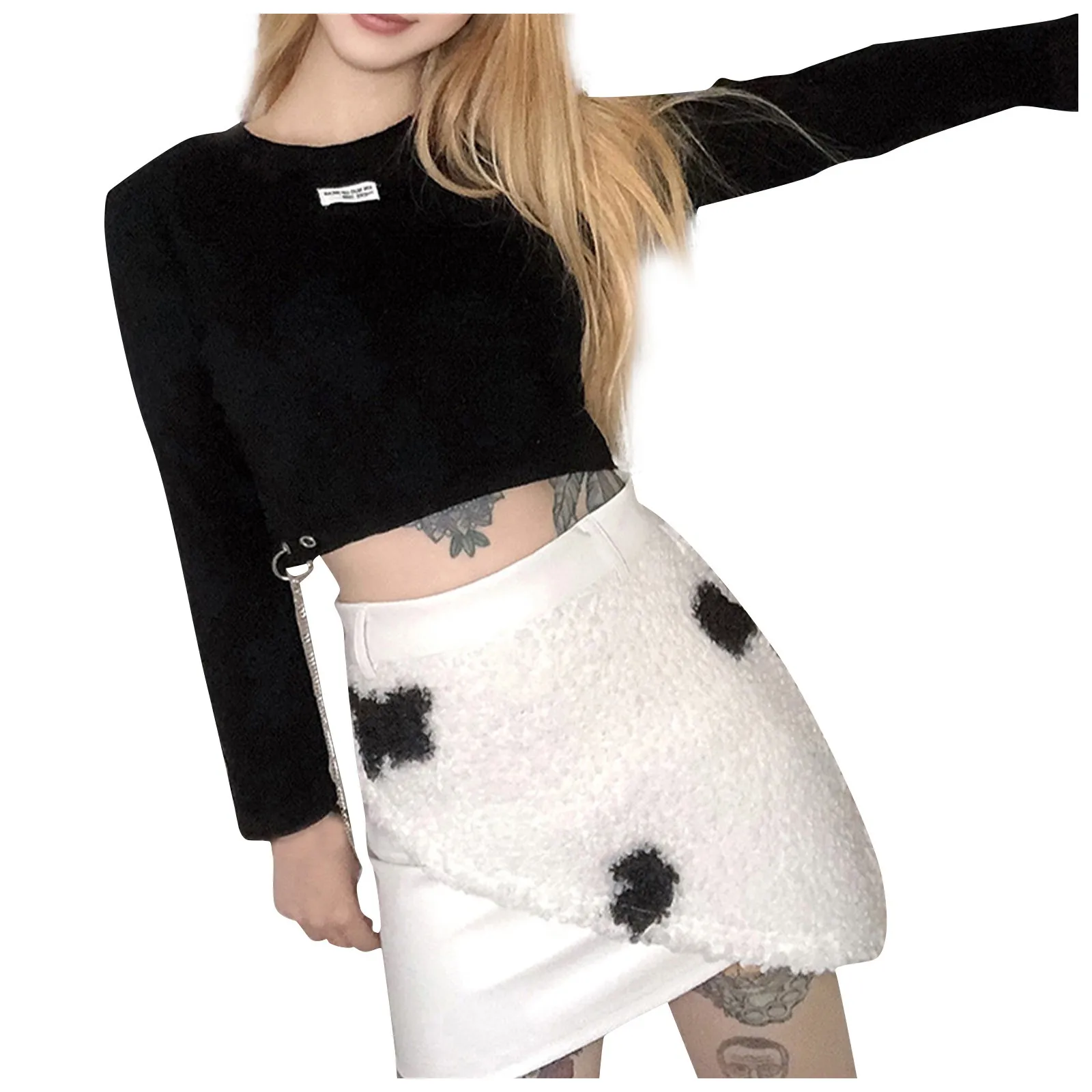 

Milk Hip Sexy Cow Wrap Pattern Skirt Splicing Half Womens Plush Fashion Skirt