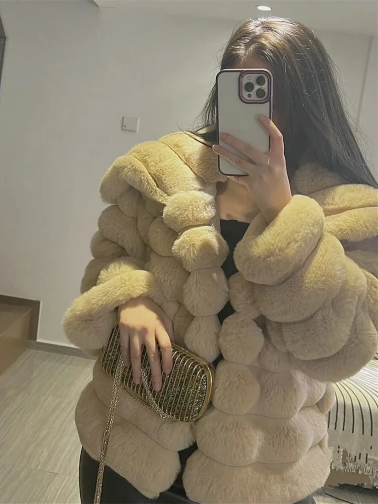 Personality Lapel Imitate Rex Rabbit Fur Fur Coat Women's High-Grade Fashionable Lady 2022 Winter Solid Color Clothes