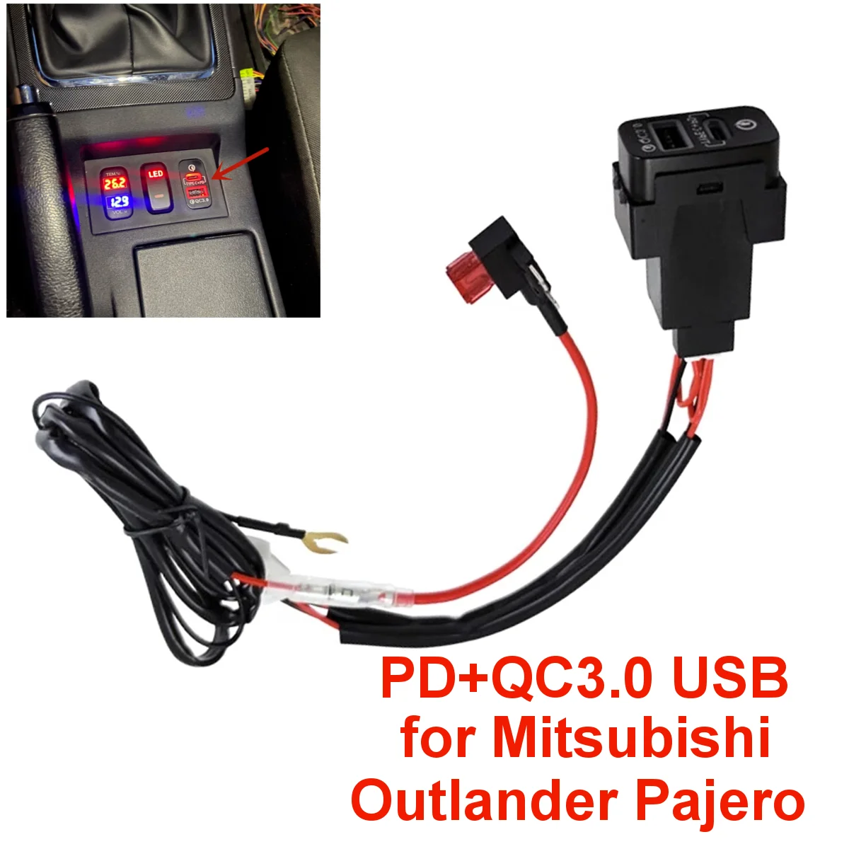 

Car Fast Charger PD QC3.0 Type-C Interface Socket for Mitsubishi Lancer EX Pajero Sport Outlander ASX V73 V93 V97