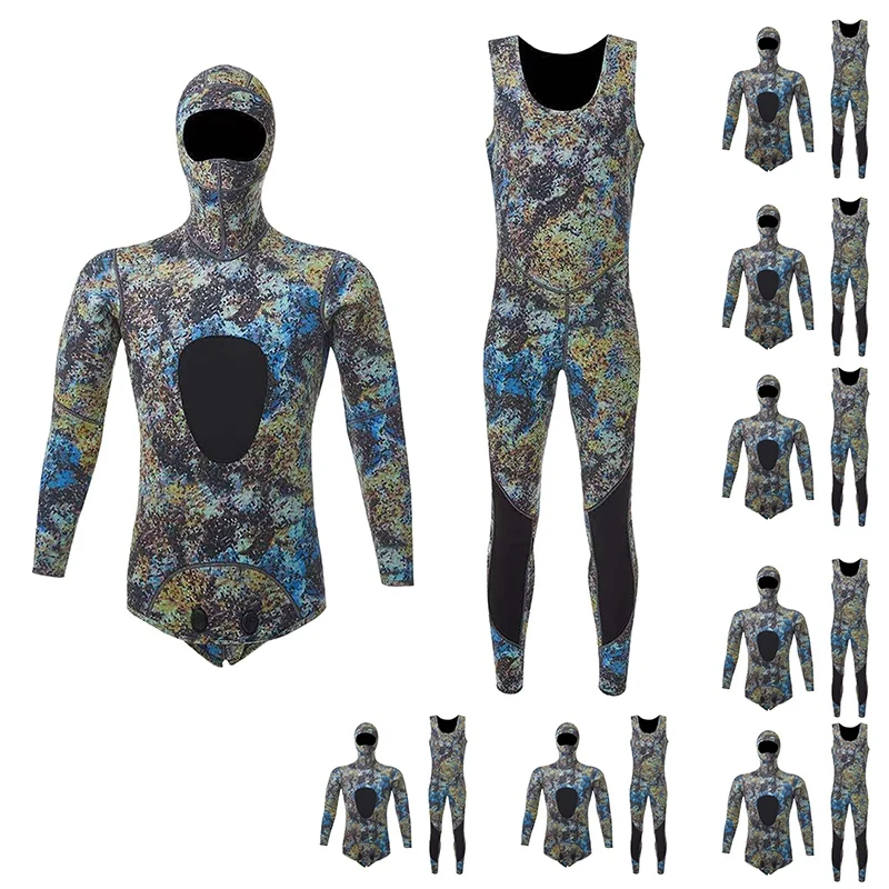 

2 Pieces Of Diving Suit Camouflage Diving Long Sleeve Hooded Submersible Suit Warm Diving Suit For Men S