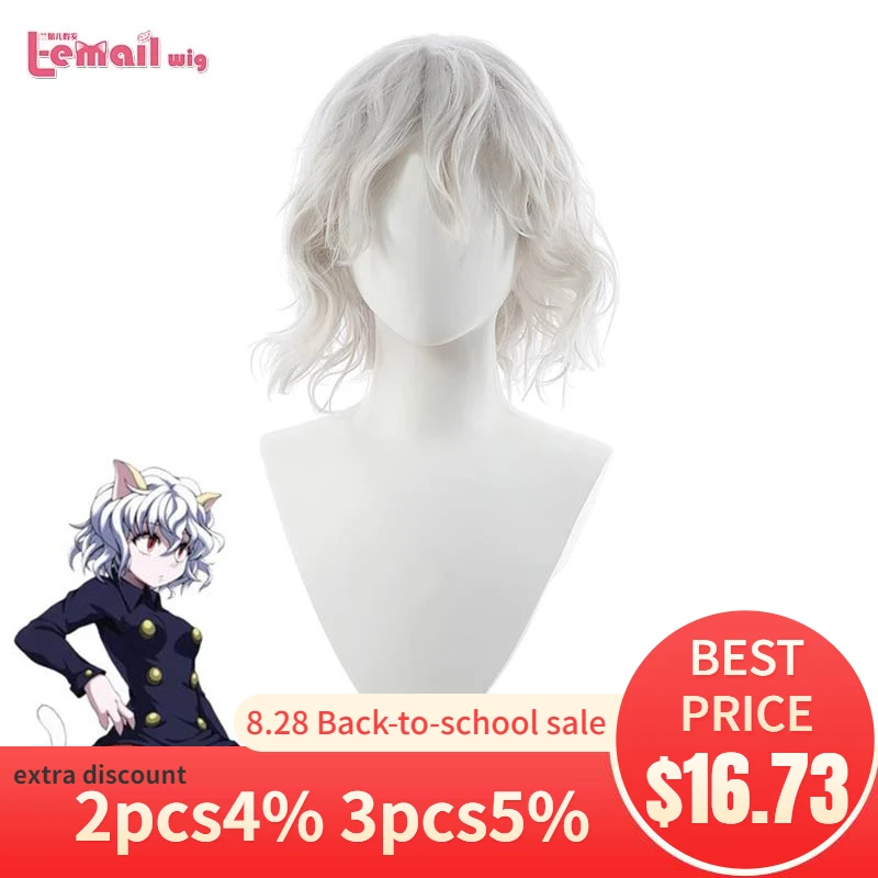 L-email wig Synthetic Hair Hunter x Hunter Neferpitou Cosplay Wig Neferpitou Sliver White Short Curly Heat Resistant Women Wigs
