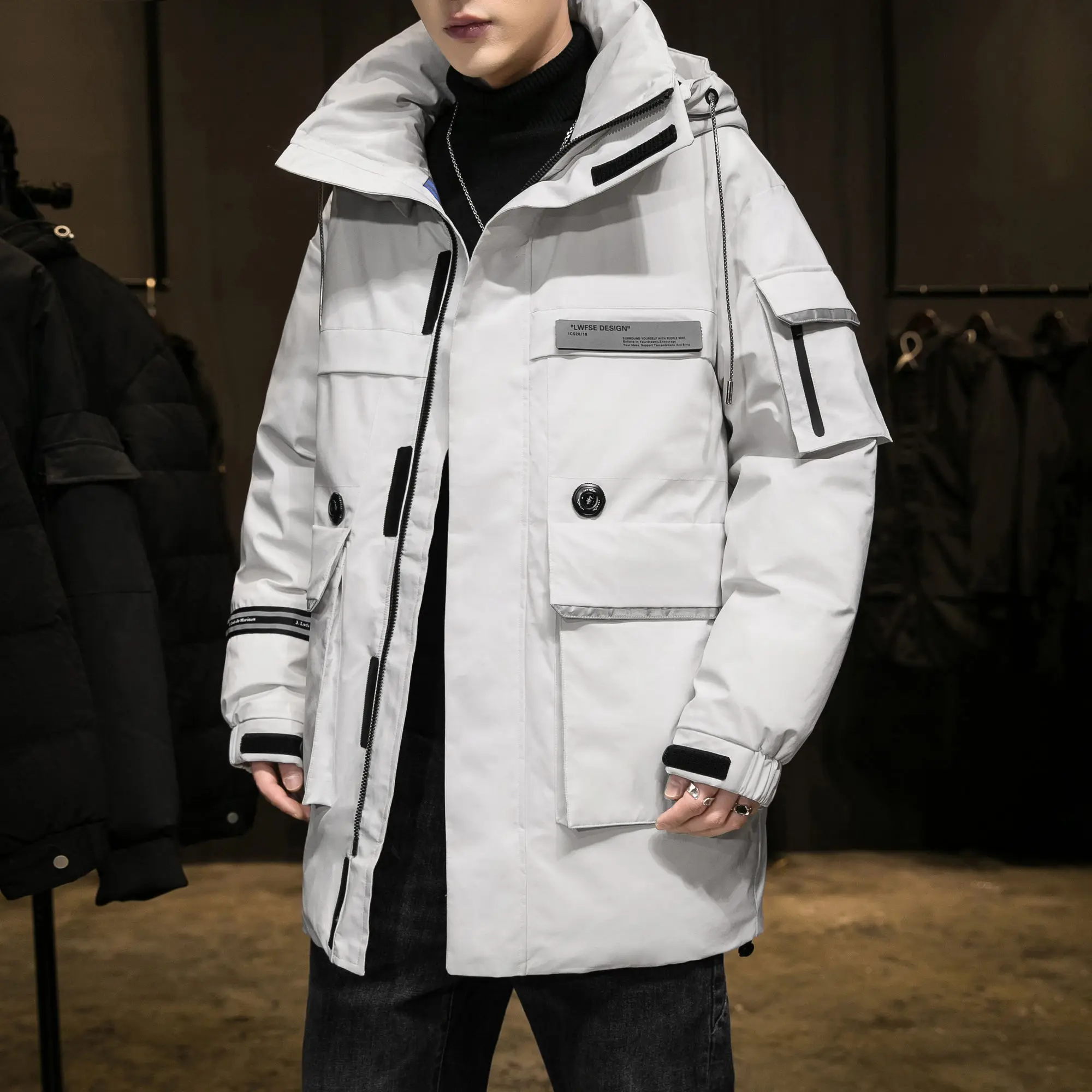2022 Wiinter Men Down Jacket Hoodies Warm Long Design Korean Casual Thicken Coat Windproof Women Outerwear Couple Clothing Loose