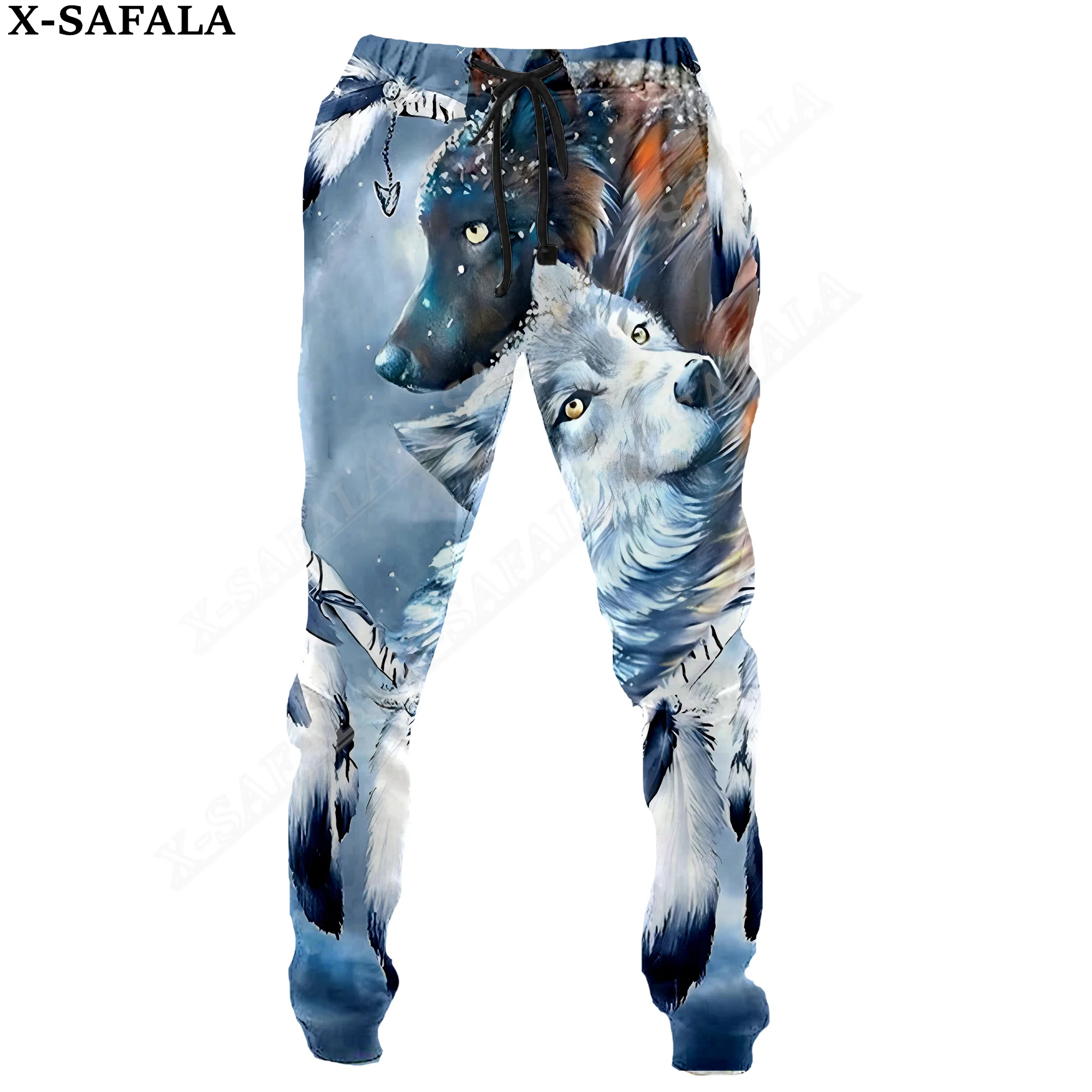 Брюки мужские/женские с принтом волка и кулиской на весну/осень