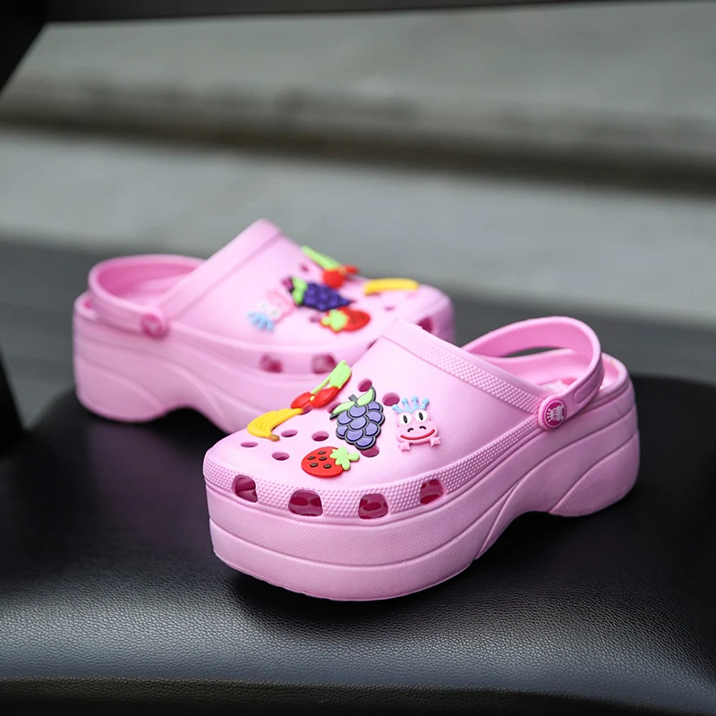

New Summer Women Clogs Fashion Pink Cute Wedges Platform Garden Shoes Beach Sandals Thick Sole Increased Slippers Women Slides