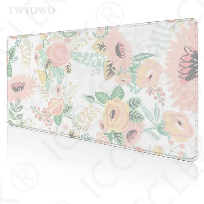 

Green Leaves Pink Rose Flower Mouse Pad Gamer XL Computer Large HD Mousepad XXL keyboard pad Natural Rubber Soft Mouse Mat