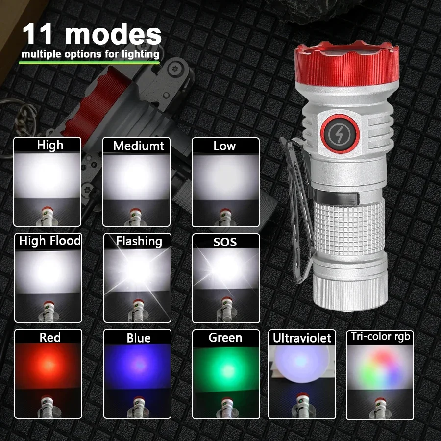 Многофункциональный мощный фонарик с 11 режимами освещения для фотографии на